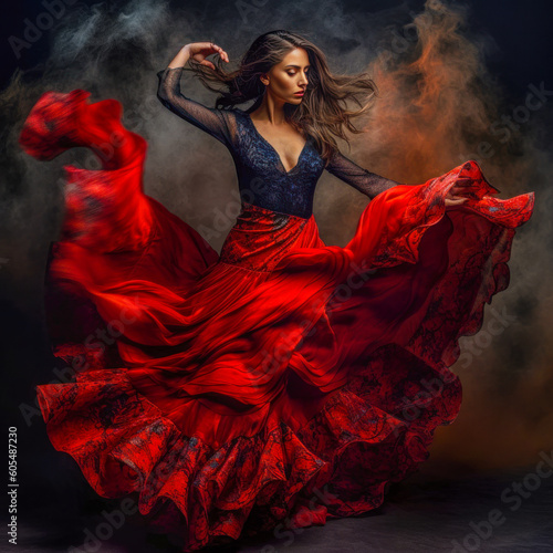 Beautiful Spanish Woman Dancing Flamenco Background Cover Journal Digital Art photo