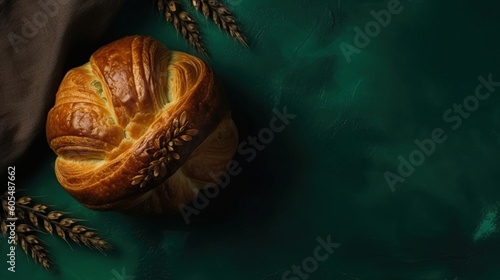 Wallpaper Mural minimalistic background with bread and buns, bakery products, top view, free copy space, mockup Torontodigital.ca