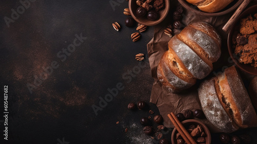 minimalistic background with bread and buns  bakery products  top view  free copy space  mockup