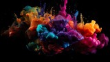 Colorful paint splash. Isolated design element in black background. Generative AI.