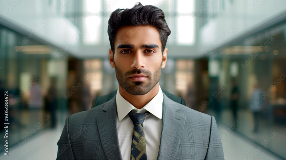 Generative Ai. Indian businessman. a man in a suit and tie standing in an office Generative Ai. Indian businessman. a man in a suit and tie standing in an office