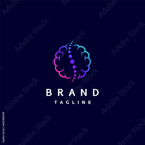 Spine Icon Inside Brain Logo Design. Simple Brain And Spine Logo Design.