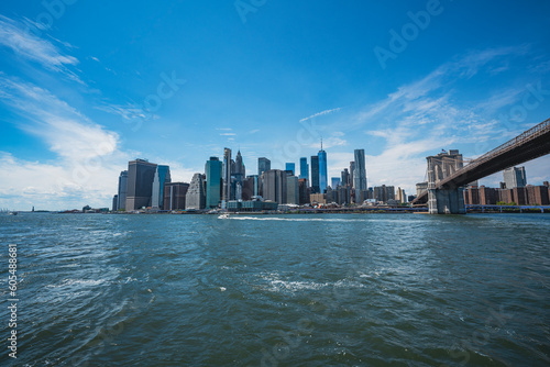 Lower Manhattan skyline view from the East River