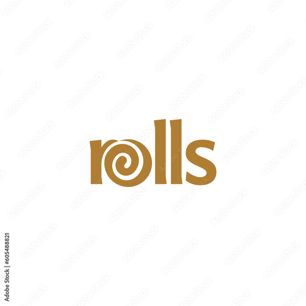 Elegant Rolls Word Logo Design. Roll Effect In Letter O In Word Rolls
