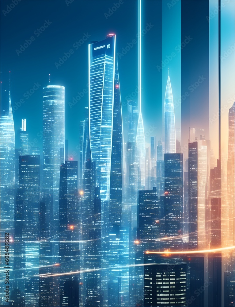 City skyline at night , Captivating depiction of the finance and money technology landscape