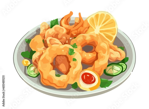 Fresh seafood plate with prawns and salad