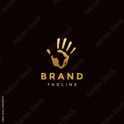 African Continent In The Palm Logo Design. Palm Print With African Continent Inside Logo Design.