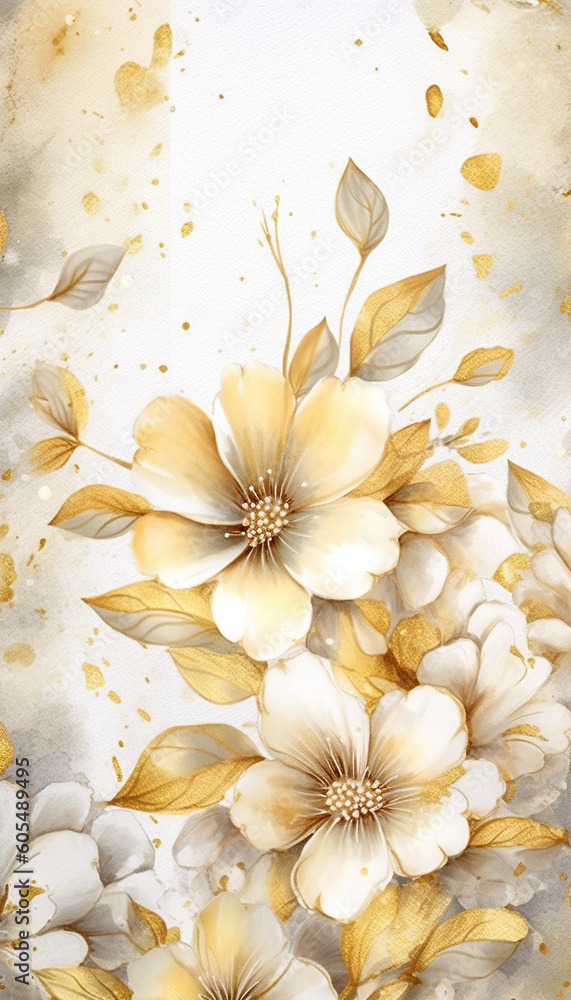 golden floral watercolor background. perfect for invitation design