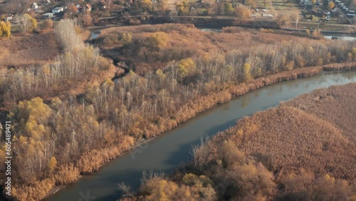 Lake Tisza swampy bogs waterways and reed drone view, Lake Tisza photo