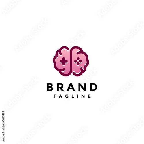 Playful Brain Game Logo Design. Brain Symbol With Game Button Inside Logo Design.