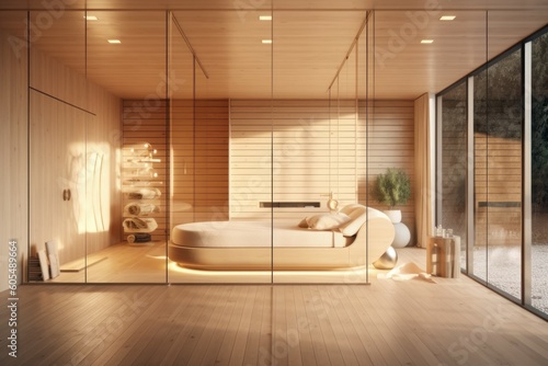 Sauna in a modern house. AI generated  human enhancement