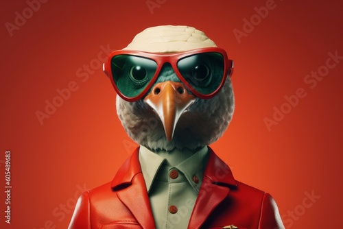 Anthropomorphic bird dressed in human clothing. humanized animal concept. AI generated, human enhanced © top images
