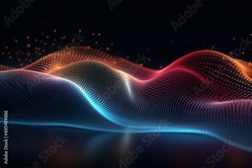Abstract wave with moving dots and lines flow background. Backdrop for design. AI generated, human enhanced © top images