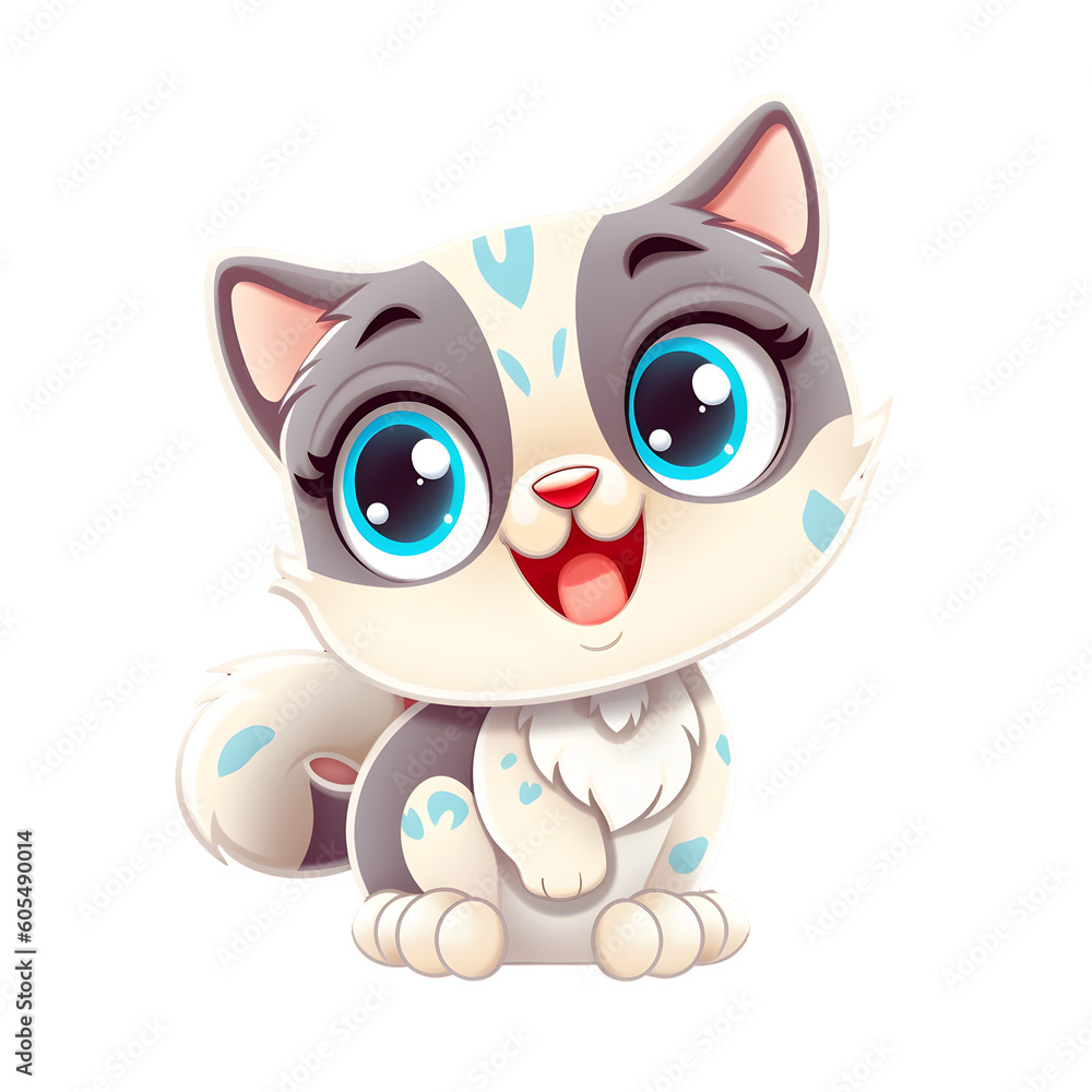 Fototapeta premium Cute Cherish Cat - Cartoon Sticker in Flat Style Generative AI