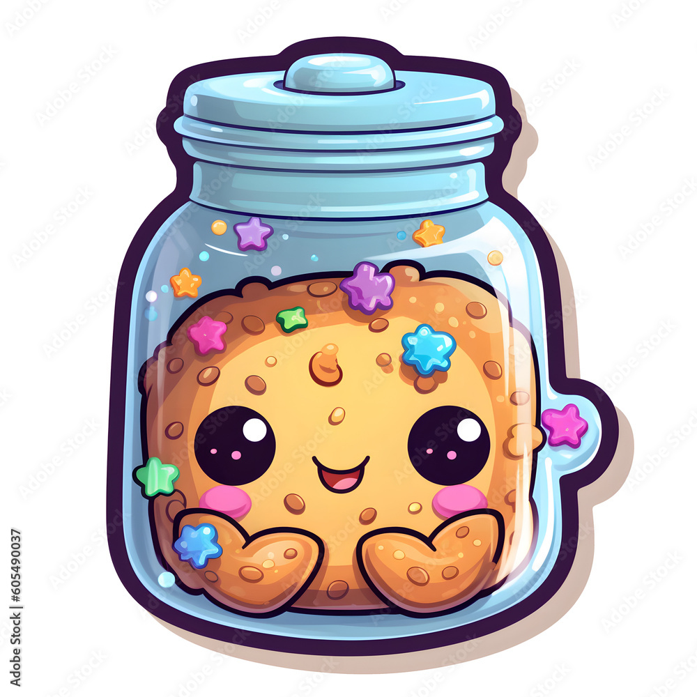 Kawaii Cookie Jar - Cute Cartoon Sticker Character on White Background Generative AI Kawaii Cookie Jar - Cute Cartoon Sticker Character on White Background Generative AI