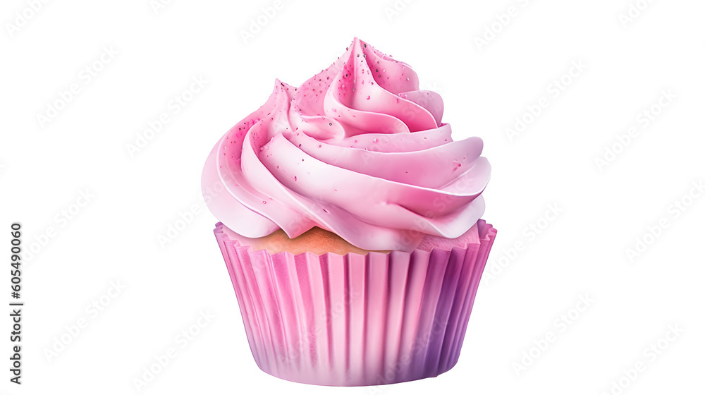 Whimsical Pink Watercolor Cupcake on Crisp White Background Generative AI Whimsical Pink Watercolor Cupcake on Crisp White Background Generative AI