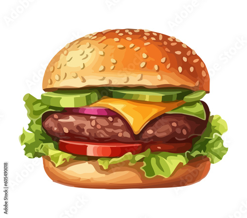 Grilled cheeseburger on sesame bun