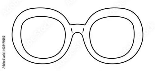 XL Retro Oval frame glasses fashion accessory illustration. Sunglass front view for Men, women, unisex silhouette style, flat rim spectacles eyeglasses with lens sketch style outline isolated on white