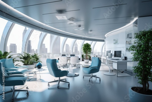 Modern trendy white cool office. AI generated, human enhanced