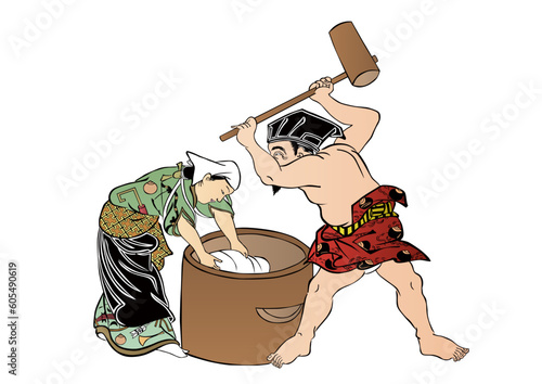 浮世絵　餅つきする福の神　その4