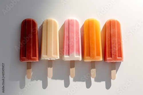 a group of colorful popsicles on a white surface Generative AI