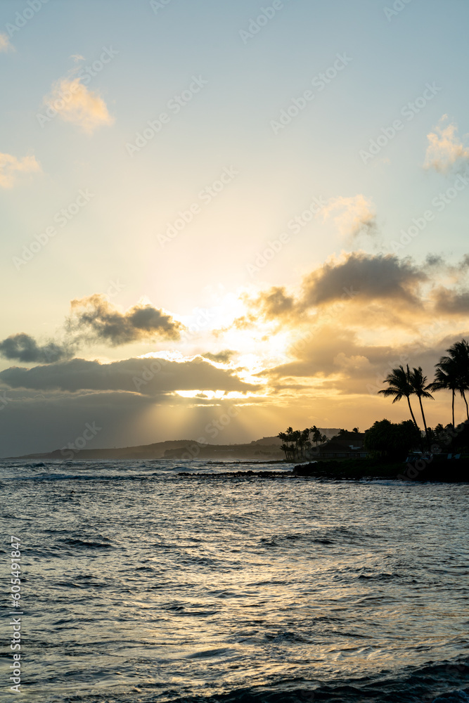 Beautiful view of the sunset at Poipu Beach in Hawaii Beautiful view of the sunset at Poipu Beach in Hawaii