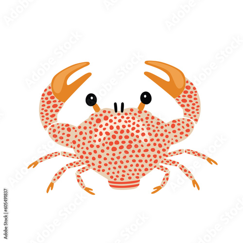 Cute cartoon sea spotted crab , flat style illustration.