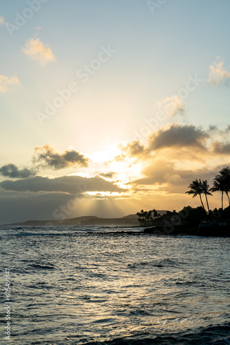 Beautiful view of the sunset at Poipu Beach in Hawaii