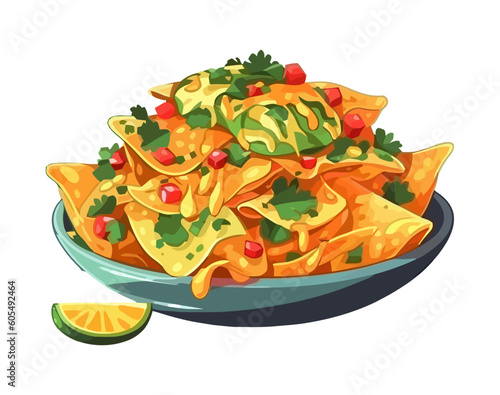 A gourmet nachos plate with fresh cilantro