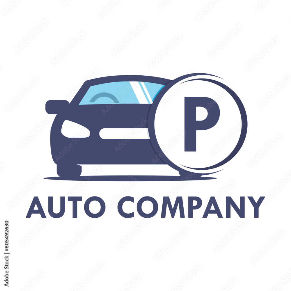 Letter p with car  template illustration. Fonts for event, promo, logo, and poster. Alphabet label symbol for branding and identity. - obrazy, fototapety, plakaty 