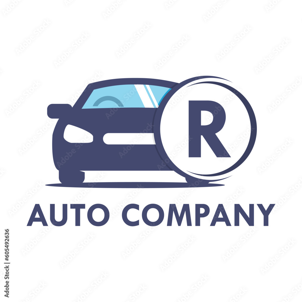 Letter r with car  template illustration. Fonts for event, promo, logo, and poster. Alphabet label symbol for branding and identity.