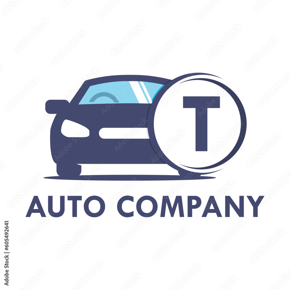 Letter t with car  template illustration. Fonts for event, promo, logo, and poster. Alphabet label symbol for branding and identity.