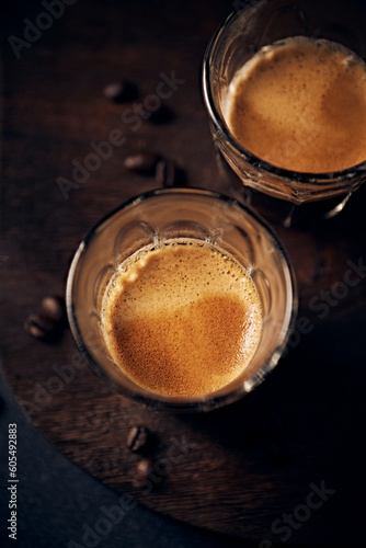 Two glasses of espresso coffee