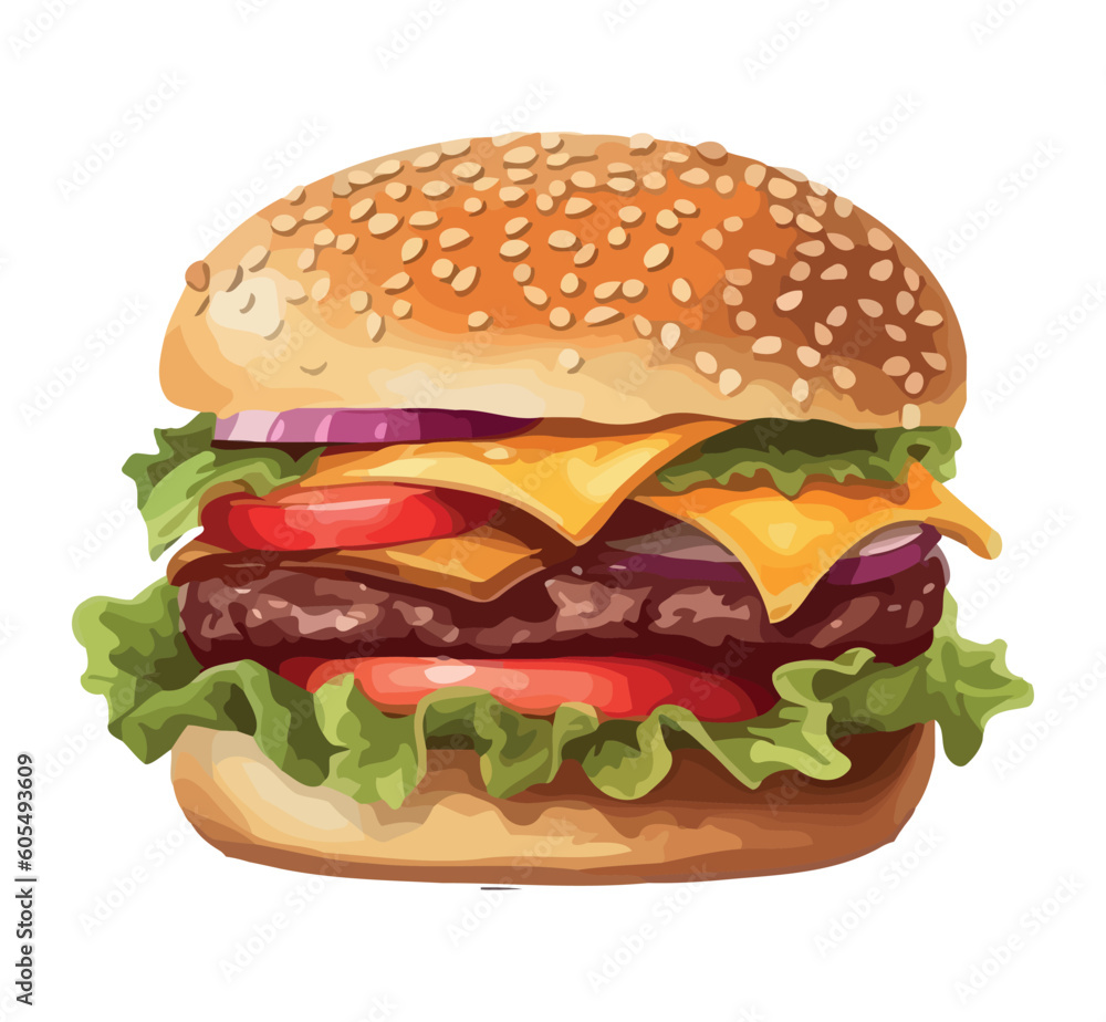 Grilled beef burger with cheddar and tomato Grilled beef burger with cheddar and tomato