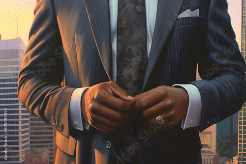 Close view of a man in a business suit. Businessman, entrepreneur. Generated AI