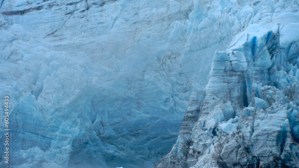 Massive blue ice wall of the Surprise Glacier in Prince William Sound near Whittier Alaska
