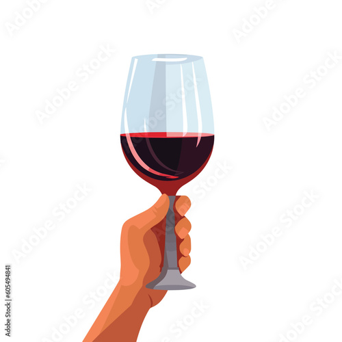 Hand holding glass of wine vector isolated