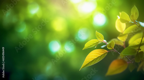 Nature of Leaves on beautiful Greenery bokeh background and copy space for text. Using as environment ecology cover page. Generative Ai