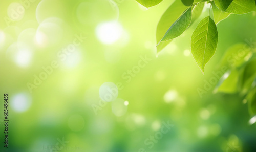 Nature of Green Leaves on beautiful Greenery bokeh background and copy space for text. Using as environment ecology cover page. Generative Ai