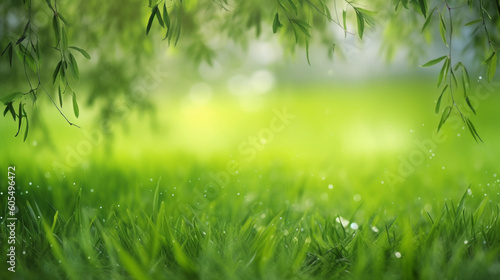 Nature of Green Grass on beautiful Greenery bokeh background and copy space for text. Using as environment ecology cover page. Generative Ai