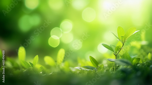 Nature of Plants on beautiful Greenery bokeh background and copy space for text. Using as environment ecology cover page. Generative Ai © Lenka_X