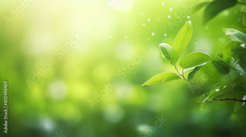 Nature of Plants on beautiful Greenery bokeh background and copy space for text. Using as environment ecology cover page. Generative Ai