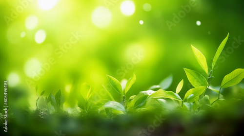 Nature of Plants on beautiful Greenery bokeh background and copy space for text. Using as environment ecology cover page. Generative Ai