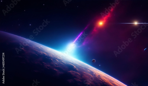 Shooting star hitting a planet from Generative AI