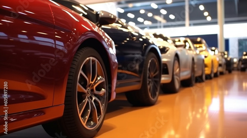 Cars in showroom of automobile dealer Generative AI