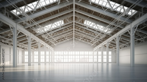 Empty exhibition center with truss. backdrop for exhibition stands Generative AI