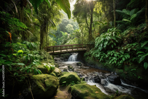 Celebrate the majesty of natural wonders  waterfall   lush greenery  beauty of nature  lush rainforest teeming with life and vibrant greenery. Exotic plants   colorful wildlife  thriving ecosystem
