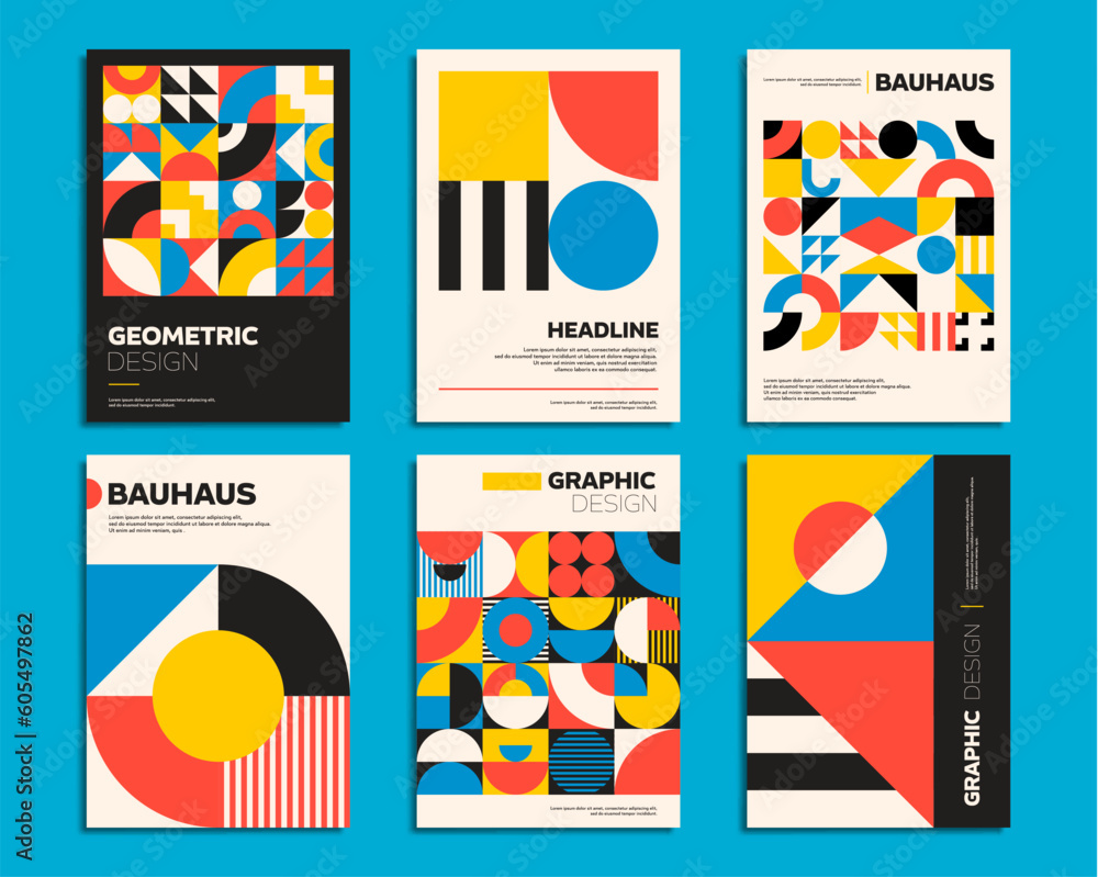 Poster Geometric Bauhaus posters with abstract patterns, vector ...