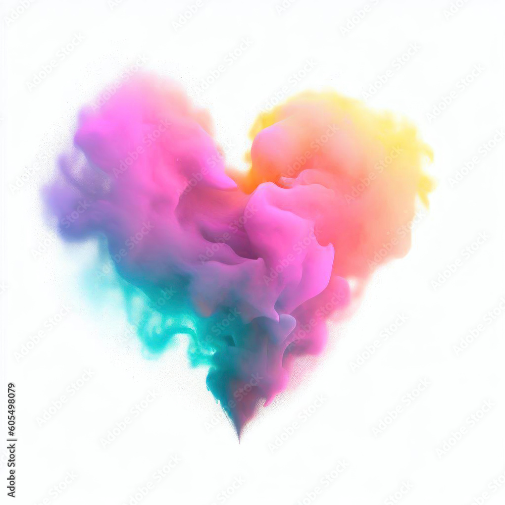 Realistic Colorful Smoke Powder Heart Painting, Generative AI