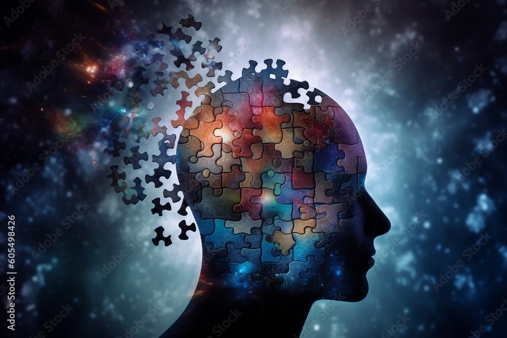Human face made of puzzle pieces, concept of mental problems and psychology Human face made of puzzle pieces, concept of mental problems and psychology